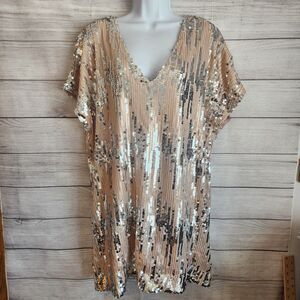 By Together Medium Gold Sequin Tunic Dress | Party Glam Sparkle Chic